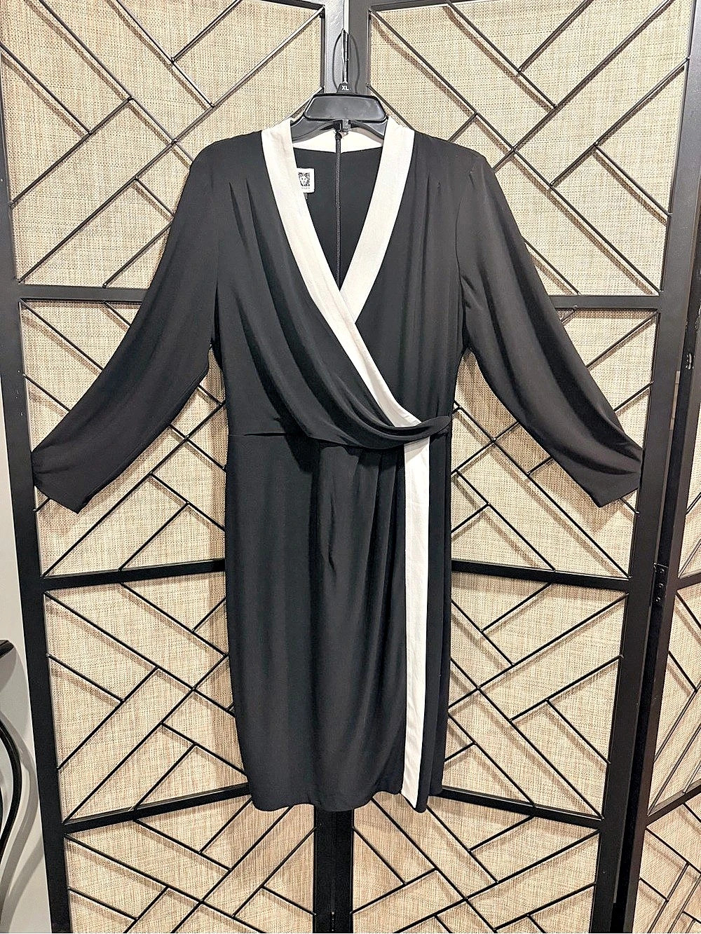 Anne Klein Colorblock City Long Sleeve Dress Black & White Large